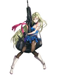 Rule 34 | 1girl, ammunition, apav 40, assault rifle, bag, belt, black gloves, black pantyhose, blue eyes, boots, breast press, breasts, bullpup, carrying, carrying over shoulder, cartridge, cleavage, cleavage cutout, clothing cutout, dress, earrings, explosive, eyebrows, famas, famas (girls&#039; frontline), finger on trigger, full body, girls&#039; frontline, gloves, grenade, gun, hair between eyes, highres, holding, holding gun, holding weapon, jewelry, knee boots, ky (nimbusky), long hair, looking to the side, matching hair/eyes, nose, official art, pantyhose, parted lips, reloading, rifle, rifle grenade, silver hair, solo, standing, thigh strap, torn clothes, torn dress, torn pantyhose, transparent background, very long hair, weapon, white footwear