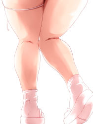 Rule 34 | 1girl, bare legs, close-up, cropped torso, focused, from behind, head out of frame, highres, isna (footprintsofisna), japanese clothes, kemono friends, kneepits, knees together feet apart, leg ribbon, legs, lower body, oinari-sama (kemono friends), ribbon, sandals, skindentation, socks, solo, standing, tabi, thick thighs, thigh ribbon, thighs, white background, zouri