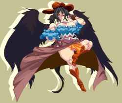 Rule 34 | 1girl, arm behind back, arm up, bandana, bare shoulders, black hair, black wings, blue shirt, boots, breasts, brown footwear, brown hat, brown skirt, cleavage, clenched hand, cowboy, cowboy boots, cowboy hat, cowboy western, dress, feathered wings, fingerless gloves, frilled dress, frills, full body, gloves, grin, hand on own hip, hat, horse tail, kurokoma saki, large breasts, mmmmatimmmmati, muscular, muscular female, off-shoulder shirt, off shoulder, one-hour drawing challenge, pixel art, ponytail, puffy short sleeves, puffy sleeves, red eyes, scarf, shirt, short hair, short sleeves, simple background, skirt, smile, solo, tail, touhou, western, white bandana, wings