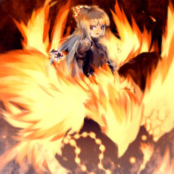 Rule 34 | 1girl, :d, bird, creature, female focus, fire, fire, fujiwara no mokou, long sleeves, looking at viewer, open mouth, phoenix, red eyes, shadow, shoulder pads, silver hair, smile, solo, standing, touhou, upper body