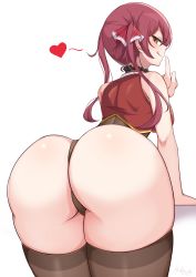 Rule 34 | 1girl, absurdres, artist request, ass, ass focus, bare shoulders, black panties, blush, breasts, cameltoe, come hither, from behind, hair ribbon, highres, hololive, houshou marine, huge ass, large breasts, leaning, leaning forward, leotard, long hair, looking at viewer, looking back, naughty face, orange eyes, panties, red hair, ribbon, shiny skin, sideboob, smile, solo, thick thighs, thighhighs, thighs, thong, thong leotard, twintails, underwear, virtual youtuber