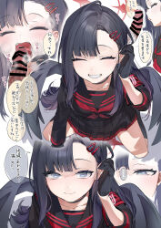 Rule 34 | ..., 1boy, 1girl, absurdres, armband, bar censor, black choker, black gloves, black hair, black sailor collar, black serafuku, black wings, blue archive, blush, censored, choker, closed mouth, commentary request, erection, feathered wings, fellatio, gloves, grey eyes, grin, hair ornament, hairclip, half-closed eye, halo, hetero, highres, ichika (blue archive), long hair, long sleeves, low wings, multiple views, neckerchief, open mouth, oral, penis, precum, red armband, red halo, red neckerchief, safety pin, sailor collar, school uniform, serafuku, smile, speech bubble, spoken ellipsis, tongue, tongue out, translation request, wings, yanyo (ogino atsuki)
