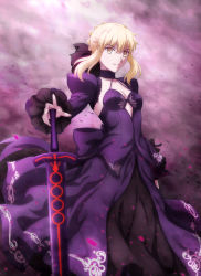 Rule 34 | 1girl, absurdres, artoria pendragon (all), artoria pendragon (fate), black bow, black dress, blonde hair, bow, breasts, choker, closed mouth, collarbone, dress, excalibur (fate/stay night), fate/stay night, fate (series), hair between eyes, hair ornament, hair ribbon, highres, long dress, long sleeves, looking at viewer, open clothes, open dress, prime (cameron), ribbon, saber (fate), saber alter, short hair, sidelocks, small breasts, smile, solo, standing, weapon, yellow eyes