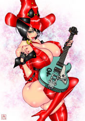 Rule 34 | 1girl, arc system works, breasts, guilty gear, guitar, hat, highres, huge breasts, i-no, instrument, kyo, kyo (osaka), mole, nail polish, solo