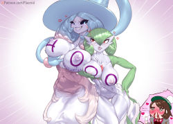 Rule 34 | 3girls, absurdres, angry, black sclera, blood, blue hair, blush, body writing, breasts, brown hair, cleft of venus, collarbone, colored sclera, covered navel, creatures (company), eyes visible through hair, game freak, gardevoir, gen 3 pokemon, gen 8 pokemon, gloria (pokemon), gluteal fold, grabbing, grabbing another&#039;s breast, green hair, grin, hair between eyes, hat, hatterene, highres, huge breasts, large breasts, lips, long hair, multicolored hair, multiple girls, navel, nintendo, nipples, nosebleed, parted bangs, pink hair, plasmid, pokemon, pokemon (creature), pokemon swsh, pussy, red eyes, short hair, skin tight, smile, sweatdrop, teeth, thick lips, thigh gap, two-tone hair, uncensored, very long hair, white eyes, witch hat