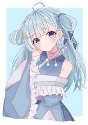 Rule 34 | 1girl, absurdres, ahoge, amaui, blue background, blue bow, blue hair, blue kimono, blunt bangs, blush, bow, braid, closed mouth, commentary request, crescent, crescent hair ornament, crown braid, flat chest, frilled kimono, frilled sleeves, frills, hair bow, hair ornament, highres, japanese clothes, kimono, long hair, long sleeves, looking at viewer, medium bangs, multicolored hair, nanashi inc., neck ribbon, off shoulder, pink ribbon, purple eyes, ribbon, sairenji (o70at), side braid, smile, solo, two-tone background, two-tone hair, upper body, virtual youtuber, white background, white bow, white hair, wide sleeves