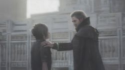 Rule 34 | 10s, 2boys, black hair, cape, father and son, final fantasy, final fantasy xv, hand on shoulder, jewelry, multiple boys, noctis lucis caelum, official art, regis lucis caelum, ring, square enix