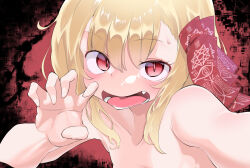 Rule 34 | 1girl, blonde hair, breasts, long hair, looking at viewer, open mouth, red eyes, rumia, sin pentagram, small breasts, solo, tongue, touhou