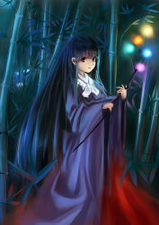 Rule 34 | 1girl, bamboo, bamboo forest, black hair, branch, female focus, forest, glowing, houraisan kaguya, jeweled branch of hourai, long hair, nature, night, red eyes, solo, torinohito, touhou, wide sleeves