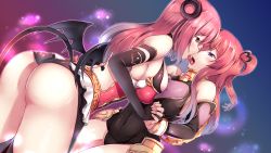 Rule 34 | 2girls, armor, ass, asymmetrical docking, breast press, breasts, commission, demon girl, demon horns, demon wings, detached sleeves, elbow gloves, energy drain, gloves, gold armor, highres, horns, io (princess connect!), kiss, kuka (princess connect!), large breasts, long hair, multiple girls, pink hair, pixiv commission, princess connect!, red eyes, sleeveless, symmetrical docking, tongue, tongue out, twintails, warabe (waraghi), wings, yuri