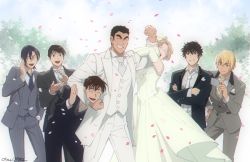 Rule 34 | 1girl, 6+boys, :d, ^ ^, alternate universe, amuro tooru, arm around neck, black hair, black jacket, black neckwear, black pants, blonde hair, blue neckwear, bride, brown hair, buttons, cellphone, clapping, clenched hand, closed eyes, closed mouth, commentary request, confetti, couple, crossed arms, dark-skinned male, dark skin, date wataru, day, diagonal-striped clothes, diagonal-striped necktie, dress, elbow gloves, flower, formal, gloves, good end, grey jacket, grey pants, grey suit, grey vest, grin, groom, hagiwara kenji, hair between eyes, hair flower, hair ornament, hand in pocket, hand on own hip, happy, hetero, holding, holding phone, indesign, jacket, kuruma natalie, lifting person, long sleeves, looking at another, loose necktie, matsuda jinpei, meitantei conan, multiple boys, necktie, open clothes, open jacket, open mouth, pants, phone, scotch (meitantei conan), shirt, short hair, signature, smile, standing, striped clothes, striped jacket, striped legwear, striped neckwear, striped pants, striped vest, suit, takagi wataru (meitantei conan), teeth, thick eyebrows, tree, upper teeth only, vertical-striped clothes, vertical-striped jacket, vertical-striped legwear, vertical-striped pants, vertical-striped vest, vest, wedding, wedding dress, white dress, white gloves, white jacket, white pants, white shirt, white suit, white vest