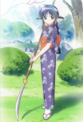 Rule 34 | 1girl, andou mahoro, day, female focus, full body, japanese clothes, mahoromatic, naginata, outdoors, polearm, screencap, solo, stitched, third-party edit, weapon