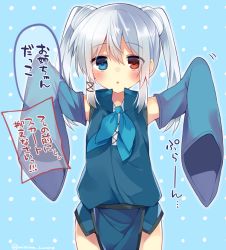 Rule 34 | 1girl, age regression, blush, child, ciel sacred, hair ribbon, heterochromia, long hair, looking at viewer, mishima kurone, original, oversized clothes, ribbon, sleeves past wrists, solo, white hair, aged down