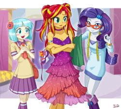 Rule 34 | 3girls, blush, coco pommel, dress, multiple girls, my little pony, my little pony: equestria girls, my little pony: friendship is magic, personification, rarity (my little pony), sunset shimmer, tagme, uotapo