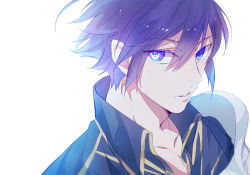 Rule 34 | 1boy, a082, alternate eye color, armor, blue eyes, blue hair, colored eyelashes, earrings, fire emblem, fire emblem awakening, hair between eyes, inigo (fire emblem), jewelry, looking at viewer, male focus, matching hair/eyes, nintendo, parted lips, pauldrons, shoulder armor, simple background, single earring, solo, symbol-shaped pupils, white background