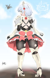 Rule 34 | 1girl, absurdres, armor, armored boots, armored dress, artist request, ass, blush, boots, dress, embarrassed, fang, from behind, gauntlets, genshin impact, green eyes, headdress, highres, looking at viewer, looking back, maid, maid headdress, noelle (genshin impact), open mouth, panties, panties under pantyhose, pantyhose, short hair, silver hair, skirt, smile, solo, thigh boots, thighhighs, torn clothes, torn pantyhose, underwear