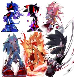 Rule 34 | @ @, angel wings, arrow (projectile), attack, black fur, blood, blood on clothes, blue fur, blush stickers, bow (weapon), crazy eyes, crazy smile, fire, fleetway super sonic, furry, furry female, furry male, gloves, halo, heart, heart-shaped pupils, hedgehog, hedgehog boy, hedgehog ears, hedgehog girl, hedgehog tail, highres, looking at viewer, original, pink fur, quill, red eyes, scarf, shoes, smile, sonic.exe, sonic (series), sonic the hedgehog, super sonic, symbol-shaped pupils, usa37107692, weapon, wings, yellow eyes, yellow fur