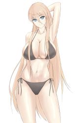 1girl absurdres azur_lane bare_legs bikini bismarck_(azur_lane) black_bikini blonde_hair blue_eyes breasts cleavage collarbone hair_between_eyes highres large_breasts lom_(lom_lom_8) long_hair looking_at_viewer navel simple_background solo stomach swimsuit thighs very_long_hair white_background