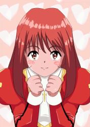 Rule 34 | 1girl, animated, animated gif, blush, breasts, brown eyes, brown hair, clenched hands, cross, cross necklace, erica fontaine, heart, jewelry, looking at viewer, necklace, nun, sakura taisen, sega, small breasts, smile, spoken heart
