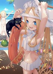 Rule 34 | 2girls, abigail williams (fate), abigail williams (swimsuit foreigner) (fate), abigail williams (swimsuit foreigner) (third ascension) (fate), absurdres, ass, bare shoulders, beach, bikini, blonde hair, blue eyes, blush, bonnet, bow, breasts, cat, closed eyes, fate/grand order, fate (series), food, forehead, fruit, hair bow, highres, innertube, long hair, looking at viewer, miniskirt, multiple girls, open mouth, parted bangs, paul bunyan (fate), shiro ami, short hair, sidelocks, skirt, small breasts, smile, swim ring, swimsuit, thighs, twintails, very long hair, watermelon, white bikini, white bow, white headwear