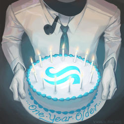 Rule 34 | 1boy, artist request, black background, black hat, black necktie, cake, candle, collar, collared shirt, colored skin, dad egbert, dated, fire, food, hat, holding, holding cake, holding food, homestuck, long sleeves, male focus, mouth hold, necktie, official art, shirt, simple background, smoke, smoking, smoking pipe, solo, source request, upper body, white shirt, white skin
