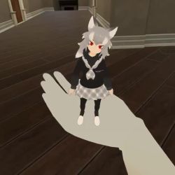 Rule 34 | 2girls, 3d, :d, = =, animal ears, animated, audible music, dancing, grey wolf (kemono friends), in palm, indoors, kemono friends, looking at another, mini person, minigirl, multiple girls, open mouth, shirt, shoes, short hair, skirt, smile, sound, tail, tibetan fox (kemono friends), video, virtual youtuber, yogurt cap