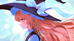 Rule 34 | 1girl, absurdres, black hat, blonde hair, bow, braid, closed mouth, collared shirt, from side, hat, hat bow, highres, kirisame marisa, long hair, portrait, procy ocy, profile, shirt, single braid, solo, touhou, white bow, white shirt, witch hat, yellow eyes