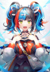 Rule 34 | + +, 1girl, :d, bag, black hair, black nails, black sailor collar, black shirt, black skirt, blue hair, blush, bow, breasts, brown eyes, commentary request, fate/grand order, fate (series), glint, hair bow, hair ornament, hairclip, hands up, jacket, jewelry, long sleeves, looking at viewer, multicolored hair, nail polish, obi, off shoulder, open clothes, open jacket, open mouth, puffy long sleeves, puffy sleeves, red bow, red hair, ring, sailor collar, sash, sei shounagon (fate), shirt, shoulder bag, skirt, small breasts, smile, solo, twintails, two-tone hair, white bow, white jacket, yunohito