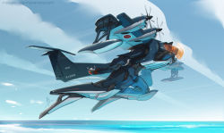Rule 34 | a motorcycle with teeth, commentary, english commentary, flying, highres, looking ahead, mecha, mechanization, no humans, ocean, open hands, original, propeller, robot, science fiction, us-2, visor