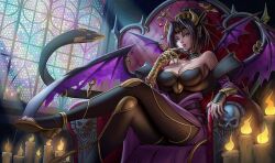 Rule 34 | 1girl, breasts, cleavage, demon, demon girl, digimon, digimon (creature), fallen angel, large breasts, lilithmon, mark of evil, solo, wings