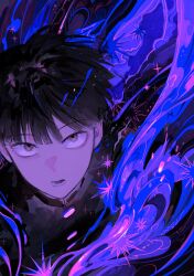 Rule 34 | 1boy, abstract, absurdres, black hair, blunt bangs, buttons, dark, facing viewer, gakuran, highres, kageyama shigeo, leaning, leaning forward, mob psycho 100, mong 120, open mouth, portrait, school uniform, short hair, solo, swirl