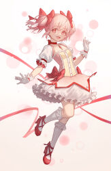 Rule 34 | 1girl, absurdres, haro (haro 339), highres, kaname madoka, looking at viewer, mahou shoujo madoka magica, open mouth, pink eyes, pink hair, puffy sleeves, short twintails, smile, solo, twintails