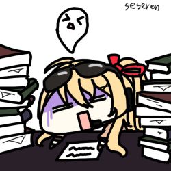 Rule 34 | 1girl, animated, animated gif, book, book stack, exhausted, girls&#039; frontline, gloom (expression), kalina (girls&#039; frontline), lowres, pile of books, seseren, soul, sunglasses on head