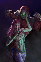 Rule 34 | 1boy, abs, absurdres, bad link, bare shoulders, belt, blood, blood on hands, clenched teeth, diavolo, highres, jojo no kimyou na bouken, king crimson (stand), long hair, navel, nipples, open mouth, pink hair, smile, solo, standing, teeth, tongue, tongue out, topless male, vento aureo, yizheli