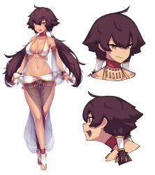 Rule 34 | 1girl, :d, ahoge, armlet, armpits, arms at sides, bare legs, bare shoulders, blush, bracelet, breasts, bridal legwear, choker, cleavage, closed mouth, collarbone, dancer, dark skin, dev (dev0614), full body, gluteal fold, hair between eyes, highres, jewelry, long hair, looking at viewer, low twintails, medium breasts, multiple views, navel, open mouth, orange eyes, original, portrait, profile, purple hair, red choker, revealing clothes, see-through, sideways mouth, simple background, smile, standing, stomach, thigh gap, twintails, v-shaped eyebrows, very long hair, white background