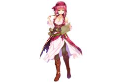 Rule 34 | 1girl, aqua eyes, bare shoulders, belt, boots, dress, earrings, feathers, flower knight girl, full body, gazenia (flower knight girl), headband, holding, jewelry, knee boots, looking at viewer, monety, necklace, pantyhose, paper, pink hair, short hair, smile, solo, transparent background