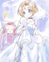 Rule 34 | 10s, 2girls, blue eyes, braid, choker, cinderella, commentary request, dress, elbow gloves, girls und panzer, gloves, hairband, highres, kuroi mimei, multiple girls, orange hair, orange pekoe (girls und panzer), puffy short sleeves, puffy sleeves, red hair, rosehip (girls und panzer), short hair, short sleeves, wand