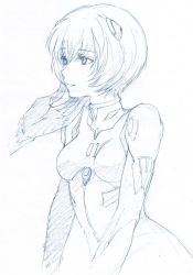 Rule 34 | 1girl, ayanami rei, bodysuit, breasts, hair ornament, hand on another&#039;s face, mogeco, neon genesis evangelion, plugsuit, short hair, sketch, small breasts, solo, solo focus