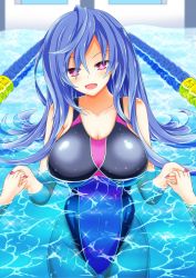 Rule 34 | blue hair, breasts, competition swimsuit, highres, iris heart, kyou (hibikit), large breasts, neptune (series), one-piece swimsuit, pururut, red eyes, swimsuit