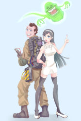 Rule 34 | 10s, antimatter weapon, bill murray, boots, crossover, directed-energy weapon, dress, echoes7, energy gun, energy weapon, ghost trap, ghostbusters, hairband, high heels, jumpsuit, kumashiro maya, particle-beam weapon, particle thrower, peter venkman, proton pack, seikimatsu occult gakuin, shoes, slimer, thighhighs, weapon