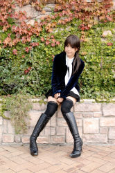 Rule 34 | 1girl, asian, boots, brown hair, cosplay, cosplay photo, high heels, kipi-san, long hair, looking at viewer, outdoors, photo (medium), real life, shoes, solo, thighhighs