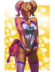 Rule 34 | 1boy, 1girl, bare shoulders, blonde hair, blue eyes, breasts, brown hair, candy, cheerleader, couple, drooling, food, ganassa, grasshopper manufacture, groin, heart, highres, juliet starling, large breasts, lollipop, lollipop chainsaw, long hair, lowleg, lowleg panties, mouth hold, necktie, nick carlyle, panties, scrunchie, severed head, shiny skin, shirt, shirt tug, short hair, tank top, taut clothes, taut shirt, thighhighs, twintails, underwear, white thighhighs, wristband