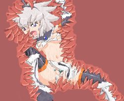 Rule 34 | 1girl, boots, camel (dansen), capcom, digestion, dissolving clothes, elbow gloves, female focus, gloves, kirin (armor), monster hunter (series), navel, open mouth, panties, purple eyes, sketch, thigh boots, thighhighs, underwear, vore, white hair