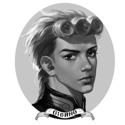 Rule 34 | 1boy, character name, curly hair, earrings, emg (christain), giorno giovanna, greyscale, jewelry, jojo no kimyou na bouken, male focus, manly, monochrome, portrait, realistic, solo, vento aureo, victory rolls