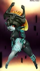 Rule 34 | 1girl, :p, ass, black skin, blonde hair, breasts, colored sclera, colored skin, gaping, glowing markings, grey skin, helmet, highres, leaning forward, lips, long hair, looking back, midna, multicolored skin, naughty face, neocoill, neon trim, nintendo, nipples, nose, one eye covered, pointy ears, pussy, pussy juice, red eyes, small breasts, soles, solo, spread pussy, standing, the legend of zelda, the legend of zelda: twilight princess, toes, tongue, tongue out, two-tone skin, uncensored, yellow sclera