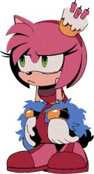 Rule 34 | 1girl, amy rose, animal ears, animal nose, annoyed, arms at sides, bags under eyes, bare shoulders, bob cut, body fur, cake, candle, closed mouth, digimin, dress, ear covers, feather boa, female focus, flat chest, food, food on head, frown, full body, furry, furry female, gloves, green eyes, hairband, half-closed eyes, leaning forward, long dress, looking to the side, non-web source, object on head, official art, pink fur, pink hair, red dress, red footwear, red hairband, sash, shoes, short hair, sidelocks, simple background, single ear cover, sleeveless, sleeveless dress, solo, sonic (series), standing, the murder of sonic the hedgehog, transparent background, white gloves