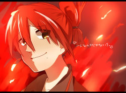 Rule 34 | 1girl, bad id, bad pixiv id, fire, kagerou project, letterboxed, long hair, mole, red hair, safaia, solo, souen senri, yellow eyes