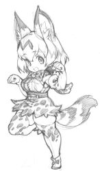 Rule 34 | 10s, 1girl, animal ears, breasts, kei (bekei), kemono friends, monochrome, serval (kemono friends), thick thighs, thighs, white background