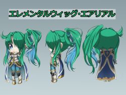 Rule 34 | 1girl, armor, armored boots, blue capelet, blue eyes, blue pants, boots, breastplate, brown skirt, capelet, chibi, commentary request, cross, full body, gauntlets, green hair, grey background, grin, hair between eyes, hair over one eye, high side ponytail, highres, imperial guard (ragnarok online), long bangs, long hair, looking at viewer, pants, parted bangs, pauldrons, ragnarok online, shiro uri bou, shoulder armor, simple background, skirt, smile, translation request