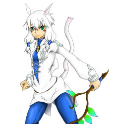 Rule 34 | 10s, 1girl, animal ears, breasts, cat ears, cat tail, final fantasy, final fantasy xiv, green eyes, jewelry, miqo&#039;te, necklace, pants, smile, tail, white hair, y&#039;shtola rhul